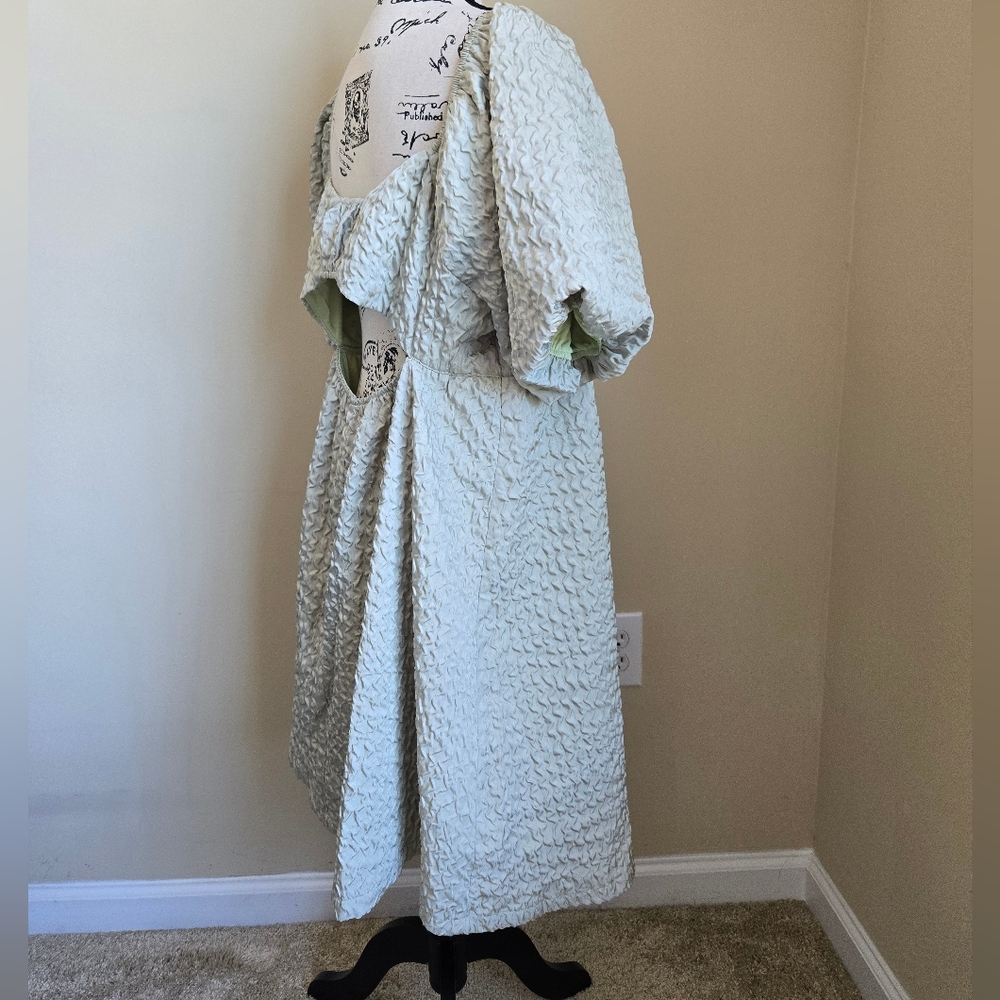 Arula Mini Dress Womens 1X Green Puff Sleeve Textured - Picture 3 of 12